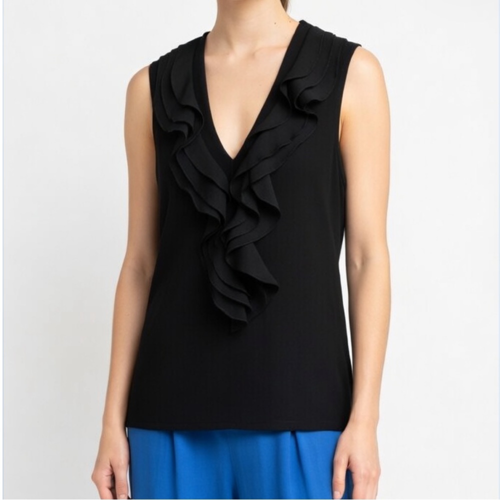 H&M Black Sleeveless Ruffled V-Neck Blouse